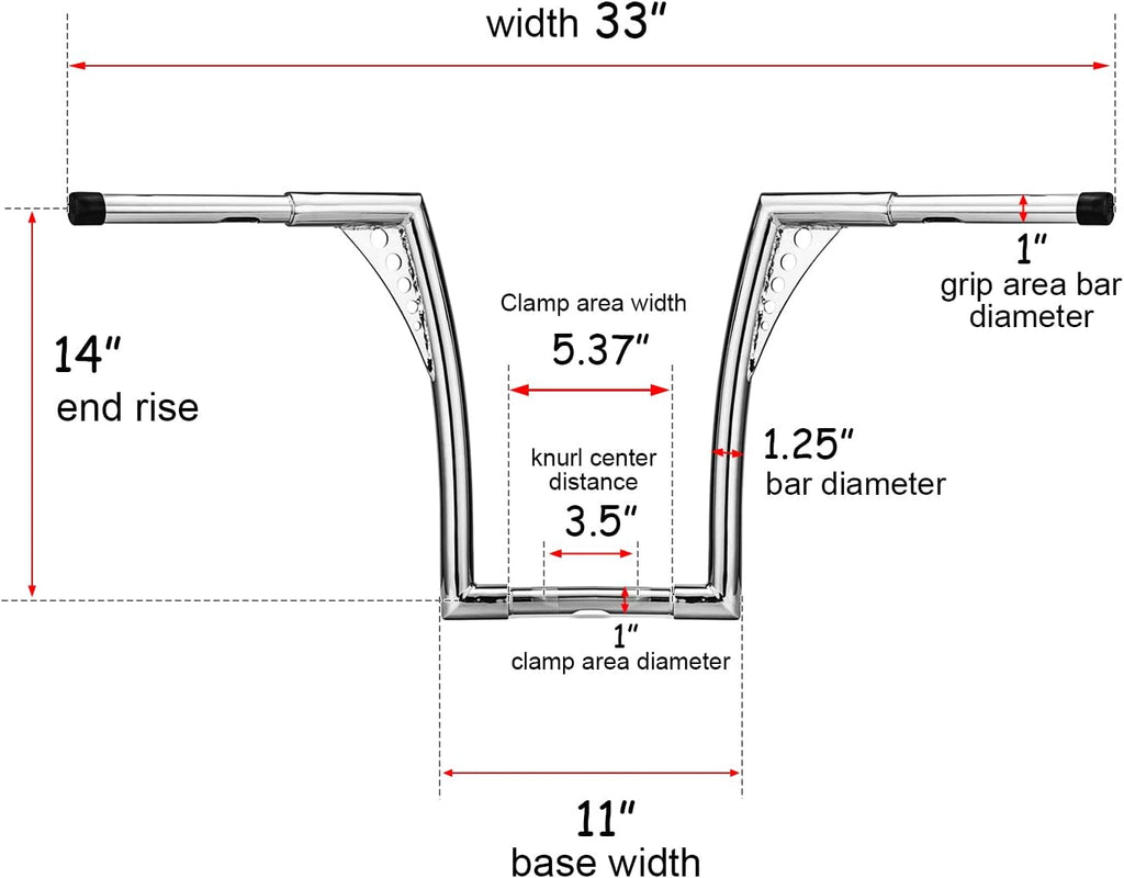 WSays 14' Rise Ape Hangers HandleBar 1-1/4' Diameter Compatible with Harley Sportster XL 883 1200 Softail Dyna Road King 1994-2022 and Road Glide 1998-2013 Model, Chrome
