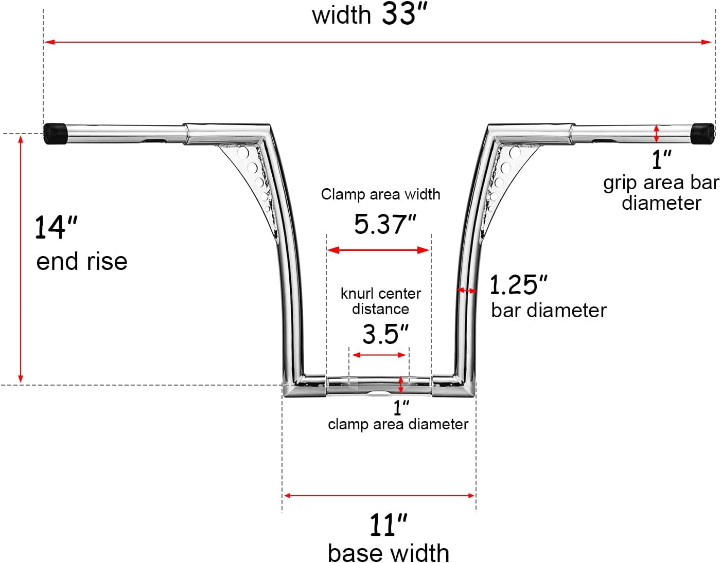 WSays 14' Rise Ape Hangers HandleBar 1-1/4' Diameter Compatible with Harley Sportster XL 883 1200 Softail Dyna Road King 1994-2022 and Road Glide 1998-2013 Model, Chrome