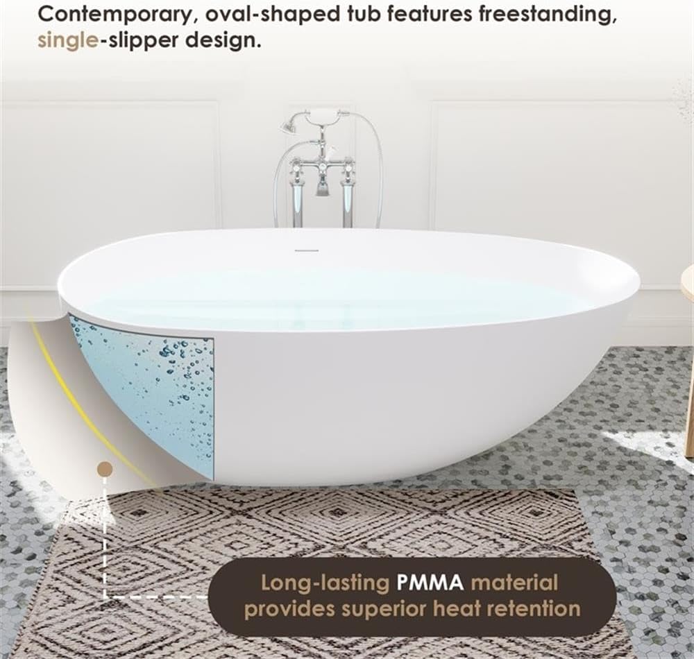 Giotto 67' Solid Surface Freestanding Oval Soaking Bathtub in Matte White