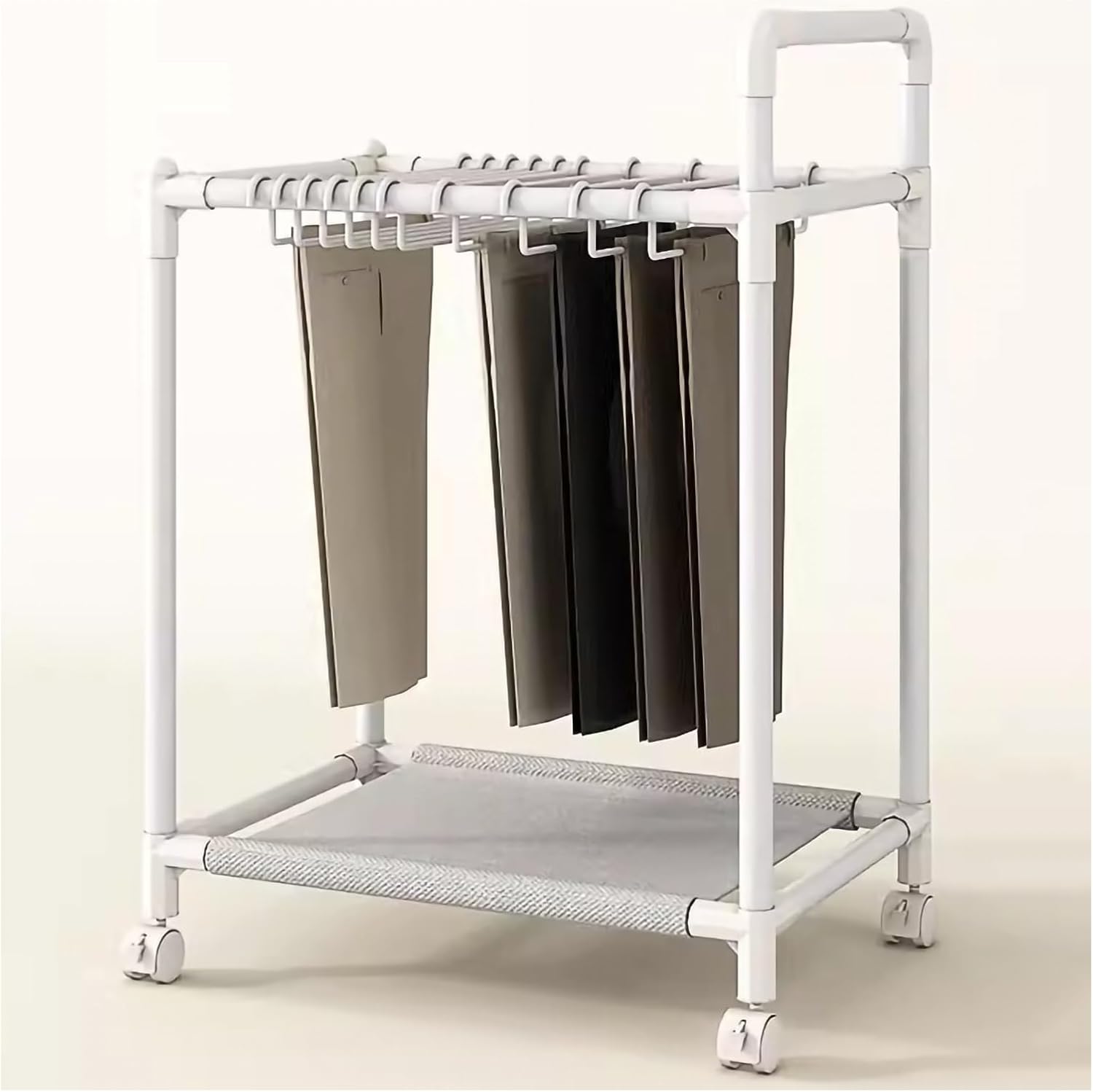 Display Stand Pants Trolley Roll Trouser Rack, Jeans Hanger, Space-Saving Closet Storage Rack, Floor-Standing Removable Trouser Rack, Scarf and Trouser Stor(White