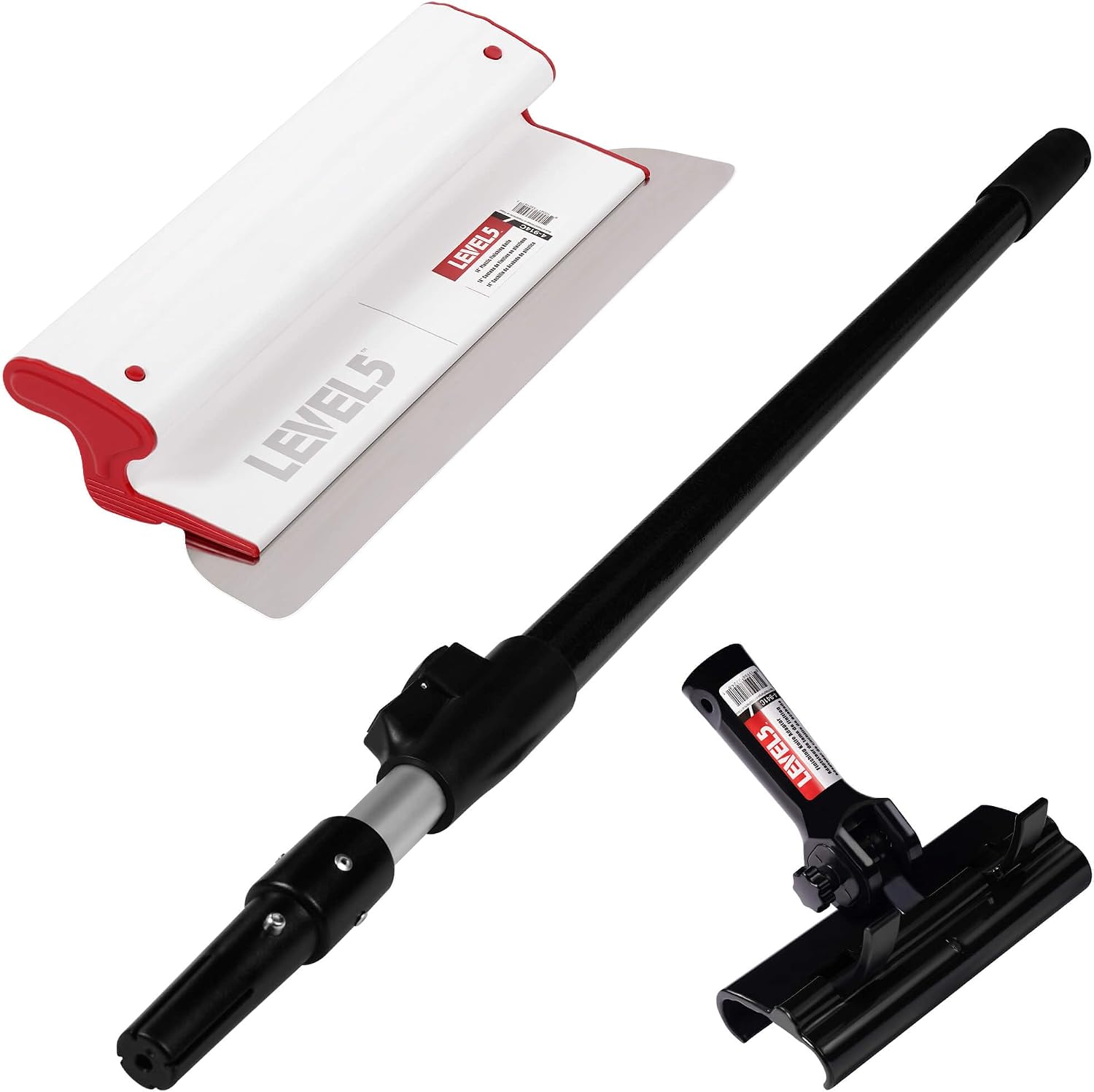 LEVEL5 Composite Skimming Blade Combo, 14' Blade + 38.5' - 63' Extension Handle | Smoothing/Knockdown Drywall Knife | Composite Plastic & European Stainless Steel Construction | 5-423C