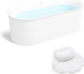 FerdY Nami 67' Acrylic Freestanding Bathtub, V Shape Freestanding Soaking Acrylic Bathtub, Modern White, Brushed Nickel& Bath Pillow for Bathtub,Thick Tub Pillows, Breathable 4D Air Mesh