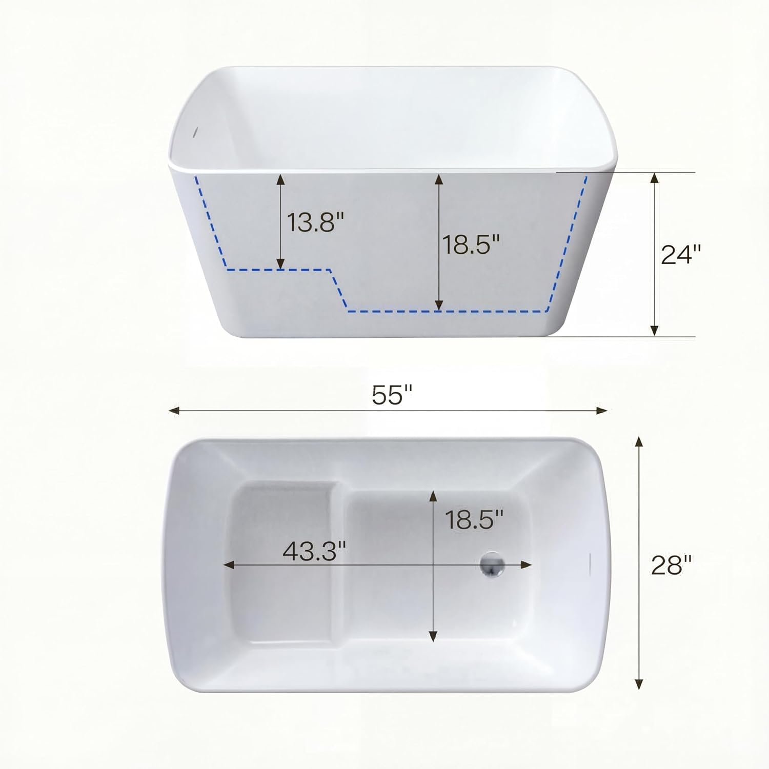 GarveeLife 55 InchFreestanding Acrylic Bathtub, Deep Soaking Tub with Non-Slip Base & Chrome Drain, Space-Saving Bathtub, Easy Install, CUPC CertifiedModern Tub for Bathrooms