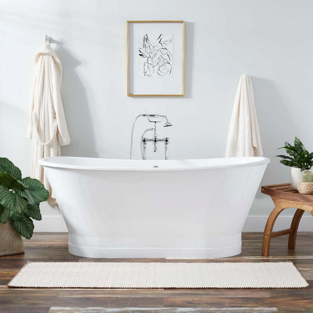 Signature Hardware 953426 Kateryn 67' Cast Iron Soaking Freestanding Tub in White with Included Overflow Drain - White/Chrome