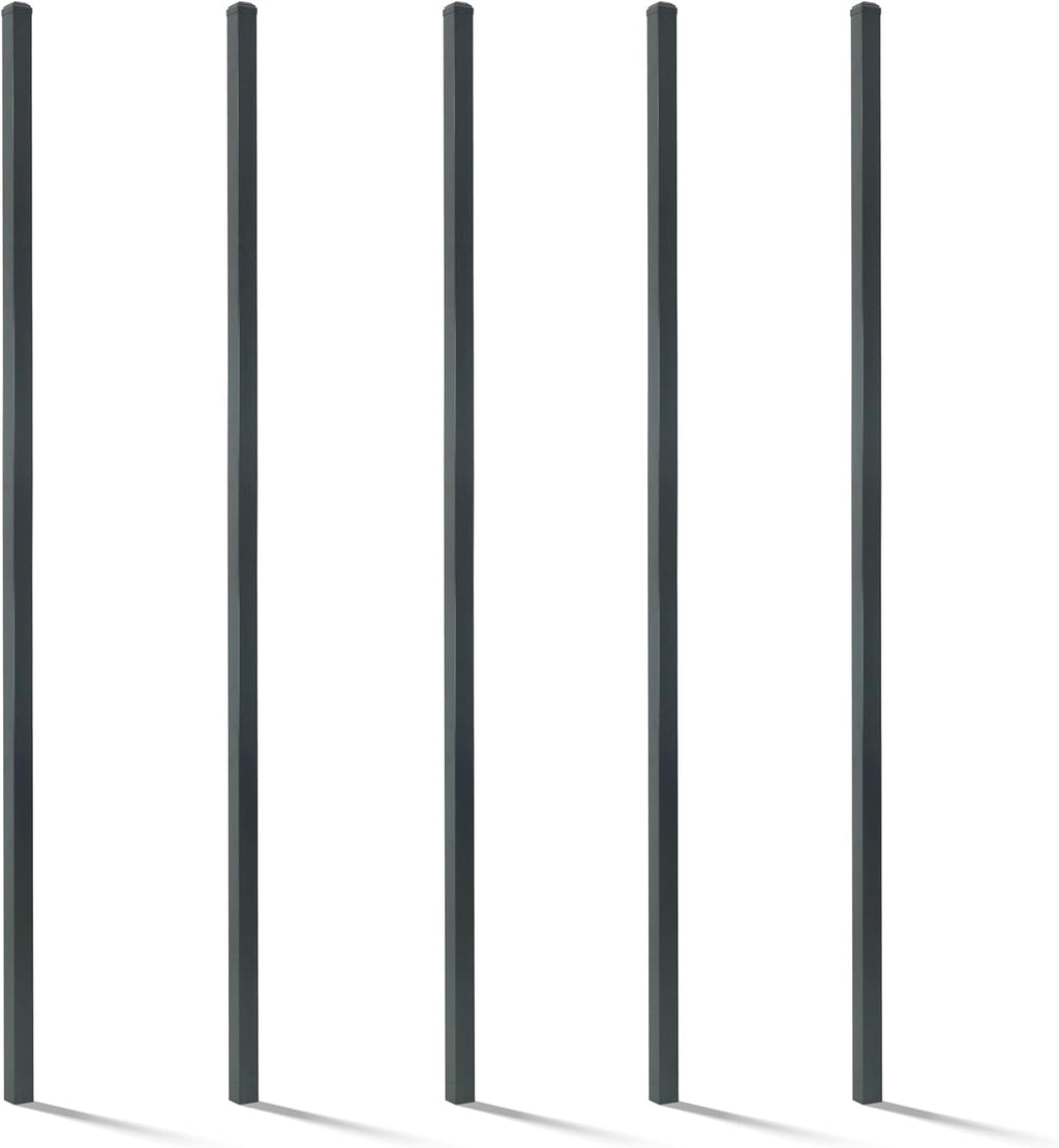 Fencer Wire Pack of 5 Heavy Duty 8FT Outdoor Steel Fencing Border Post, 16 Gauge Anti-rust Metal Fence Post, 2' Diameter Decorative Garden Fence Post, Black, FPSPS16-B8X5 FW