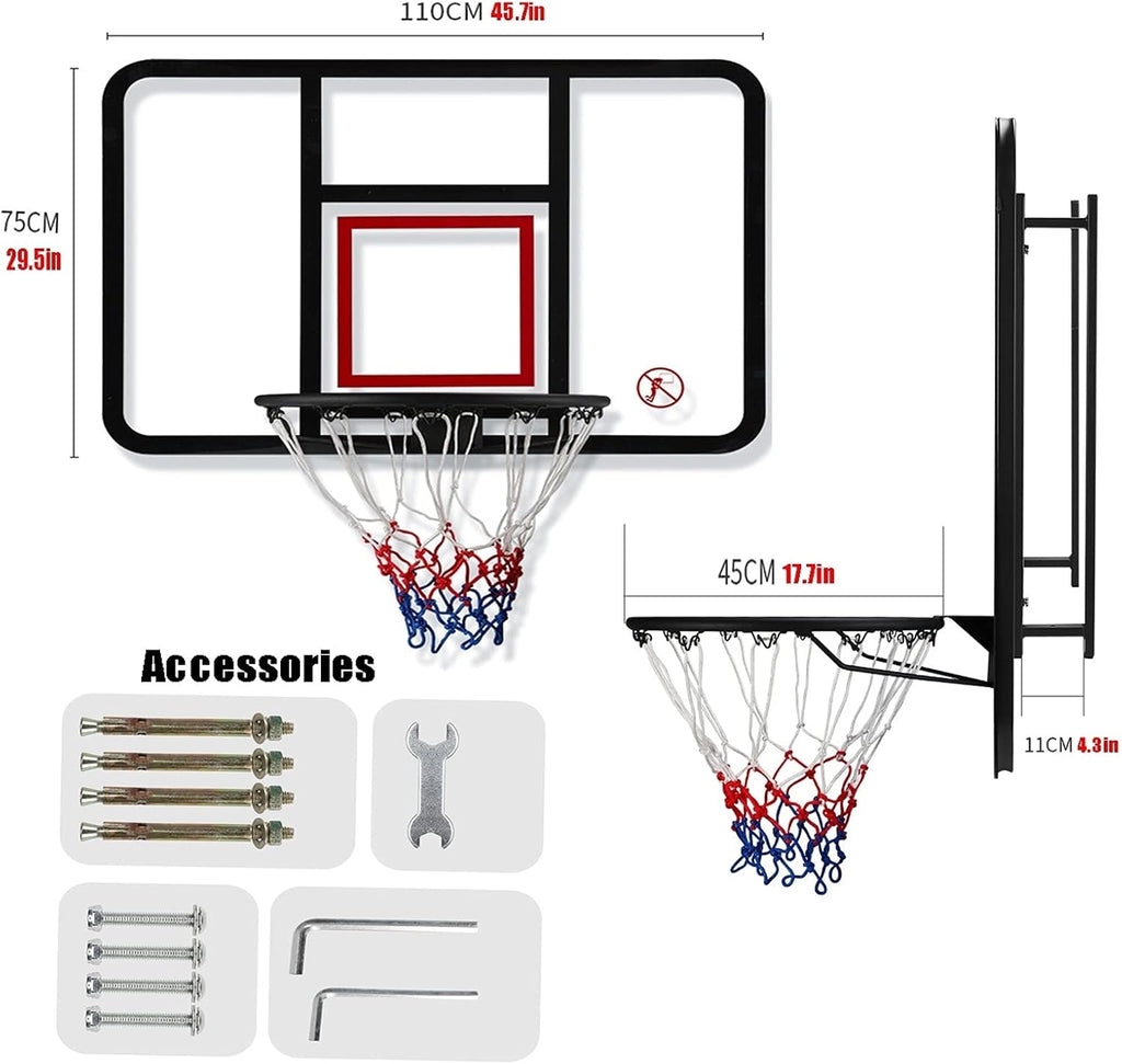 Mini Basketball Hoop, PC Transparent Backboard, Indoor Outdoor Portable Basketball Training Stand, 110x75cm