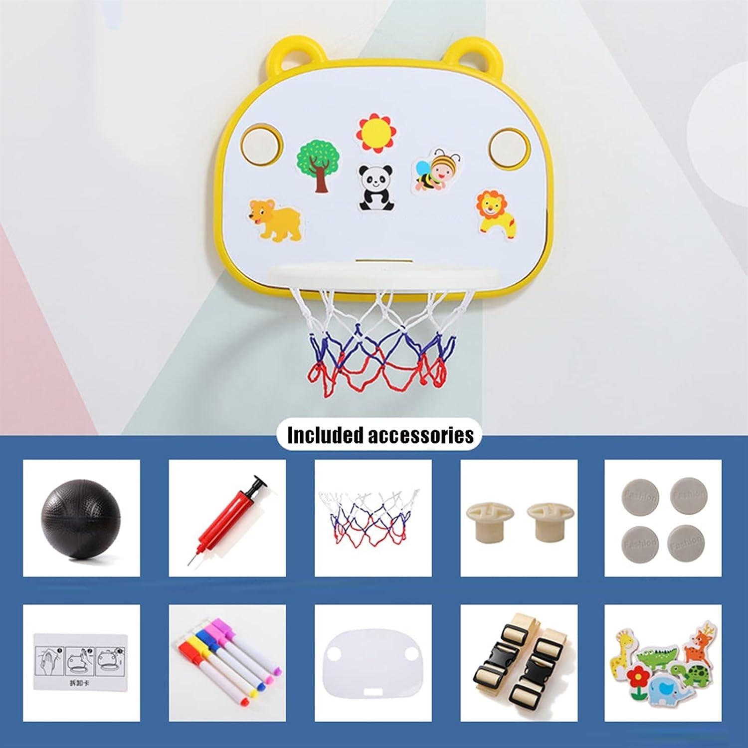 Basketball Rim Indoor Mini Basketball Hoop Can Draw Pictures, Portable Non-Perforated Basketball Hoop Can Be Folded for Storage (Color : Yellow, Size : Style2)