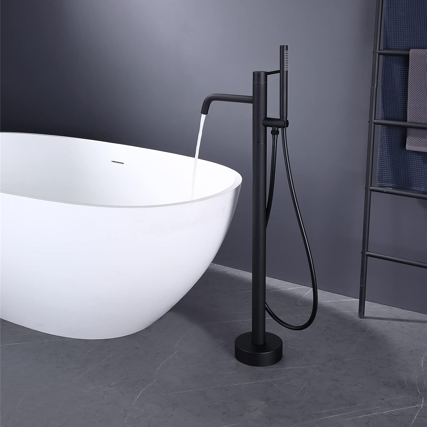 Freestanding Bathtub Faucet, Floor Mount Tub Filler Faucet with Handheld Shower Floor Mounted Tub Faucet Brass Tub Mixer Tap with 59-inch Shower Hose, Single Handle,Chrome (Besides A) (Black A) (Besi