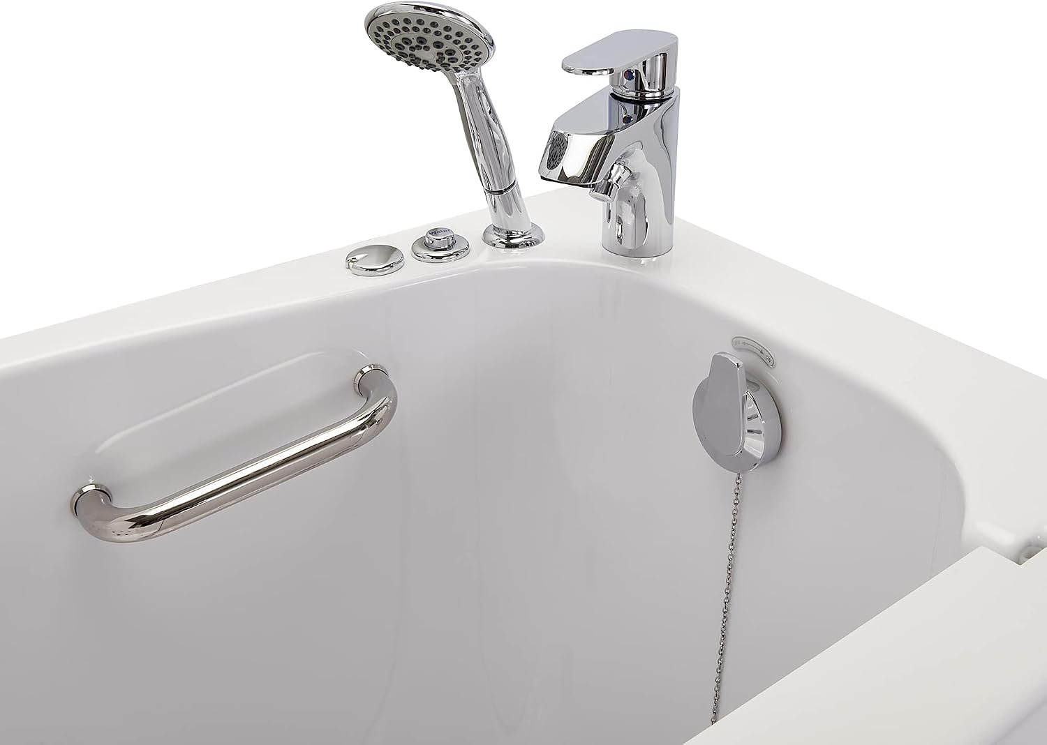 Ella Mobile 26'x45 Acrylic Hydro Massage Walk-In Bathtub with Right Outward Swing Door, Heated Seat, 2 Piece Fast Fill Faucet, 2' Drain