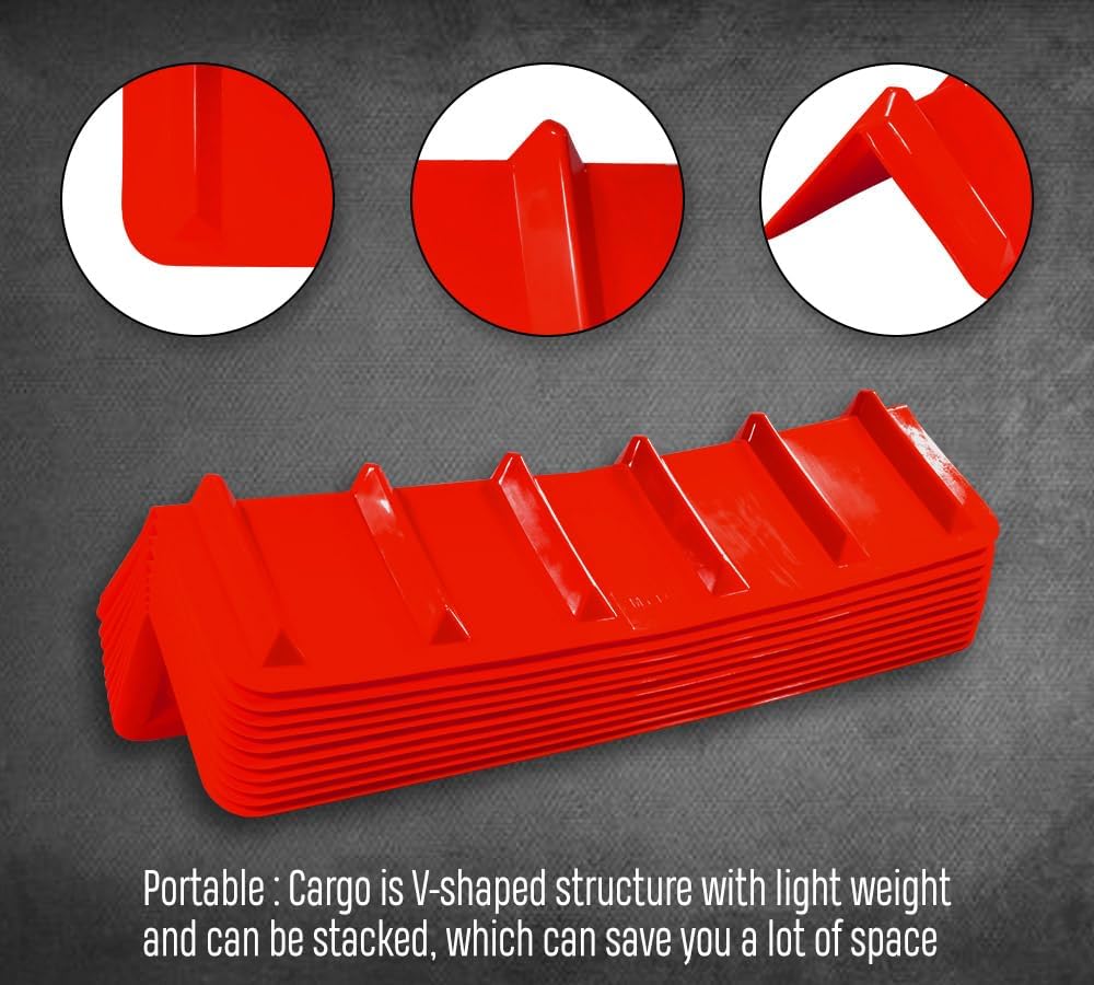 Mytee Products 10 Pack Red Flatbed Edge Protectors - 8' x 8' x 36' | V Shaped Winch Ratchet Straps Plastic Corner Protector for Flatbed Cargo Load