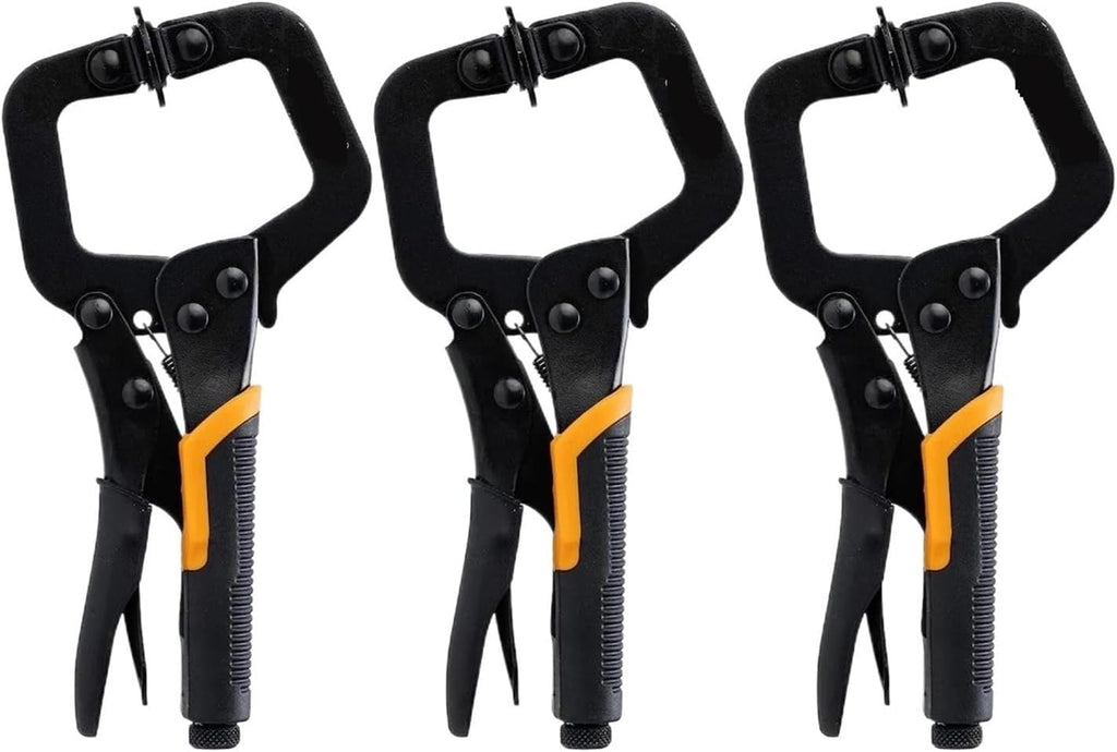 C clamp, 6' C Clamp 3PCS Metal Face Locking Plier with Flat Swivel Pads