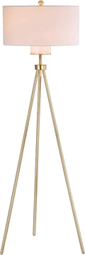 SAFAVIEH Lighting - Enrica 66-Inch Floor Lamp - Brass Gold - Fabric Shade - Mid-Century Tripod Leg Design - Ideal for Living Room, Bedroom - LED Bulb Included (FLL4008A)