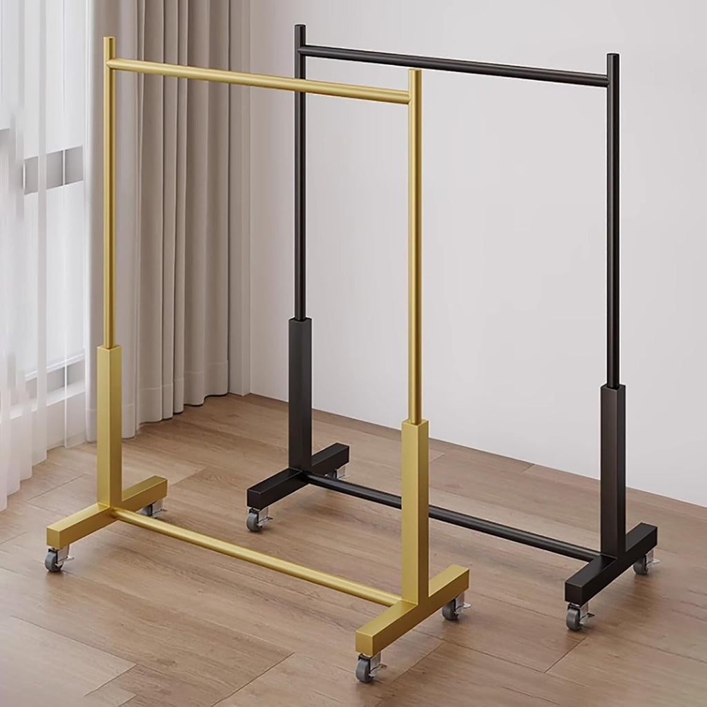 Clothing Rack,Gold Metal Clothing Rack with Wheels, Adjustable Garment Organizer Coat Stand for Home Retail Display, Sturdy 150X40X155Cm Clothes Rail,Black 60X40X135Cm