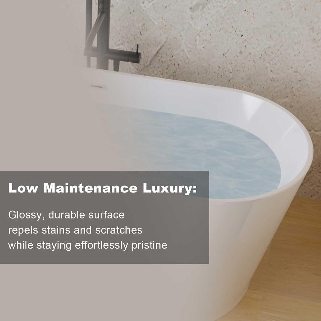 Acrylic Freestanding Soaking Bathtub with Toe-Tap Chrome Drain, Oval Stand Alone Tub, Ergonomic Soaking Tub (59')