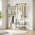 KaKaBB Industrial Pipe Wall-Mounted Clothing Rack with Double Hanging Rods & Shelves - Heavy Duty Storage for Wardrobe, Bedroom, Walk-In Closet (Black)