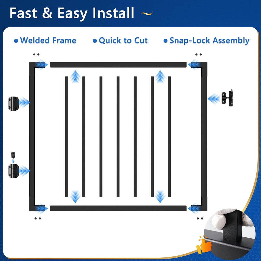 W.3ft x H.36in Outdoor Aluminum Deck Gate Kit, Cuttable Porch Gate with Latch and Auto-Close Hinge, AAMA 2604–Grade Texture Black Finish for Deck Railing, Patio, Porch, Garden & Yard