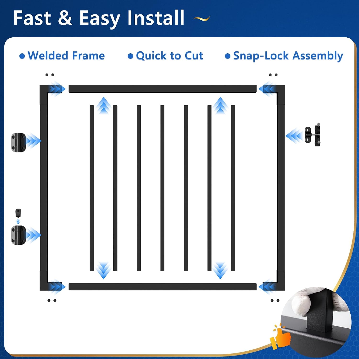 W.3ft x H.36in Outdoor Aluminum Deck Gate Kit, Cuttable Porch Gate with Latch and Auto-Close Hinge, AAMA 2604–Grade Texture Black Finish for Deck Railing, Patio, Porch, Garden & Yard