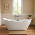 59' Freestanding Bathtub Acrylic Oval Soaking Tub, Chrome Drain and Overflow Cover, Contemporary Stand Alone Bath for Family or Guest Use (Glossy White)