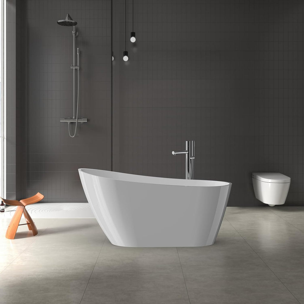 67' Acrylic Freestanding Bathtubs Contemporary Soaking Tub,High-back Acrylic Bath Tub with Chrome Overflow and Toe-Tap Drain, cUPC Certified,Glossy White