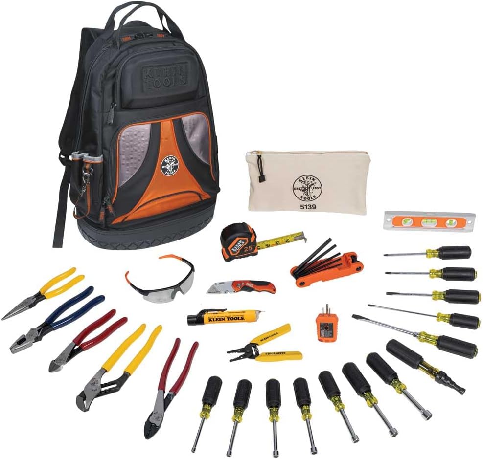 Klein Tools 80028 Hand Tools Kit includes Pliers, Screwdrivers, Nut Drivers, Backpack & D213-9NE Pliers, 9-Inch Side Cutters, High Leverage Linesman Pliers Cut Copper