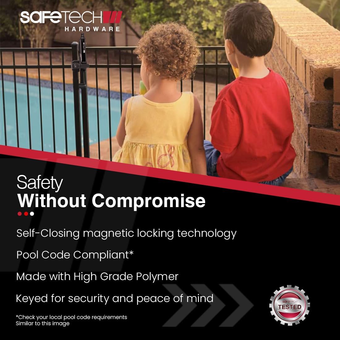Safetech Hardware 10-inch Magnetic Top Pull Pool Gate Latch (2 Pack) | Lockable Pool Gate Safety Latch | Heavy Duty Vertical Self-Locking Lock | Vinyl & Aluminum/Metal Gates, Any Square Post | SL-25H
