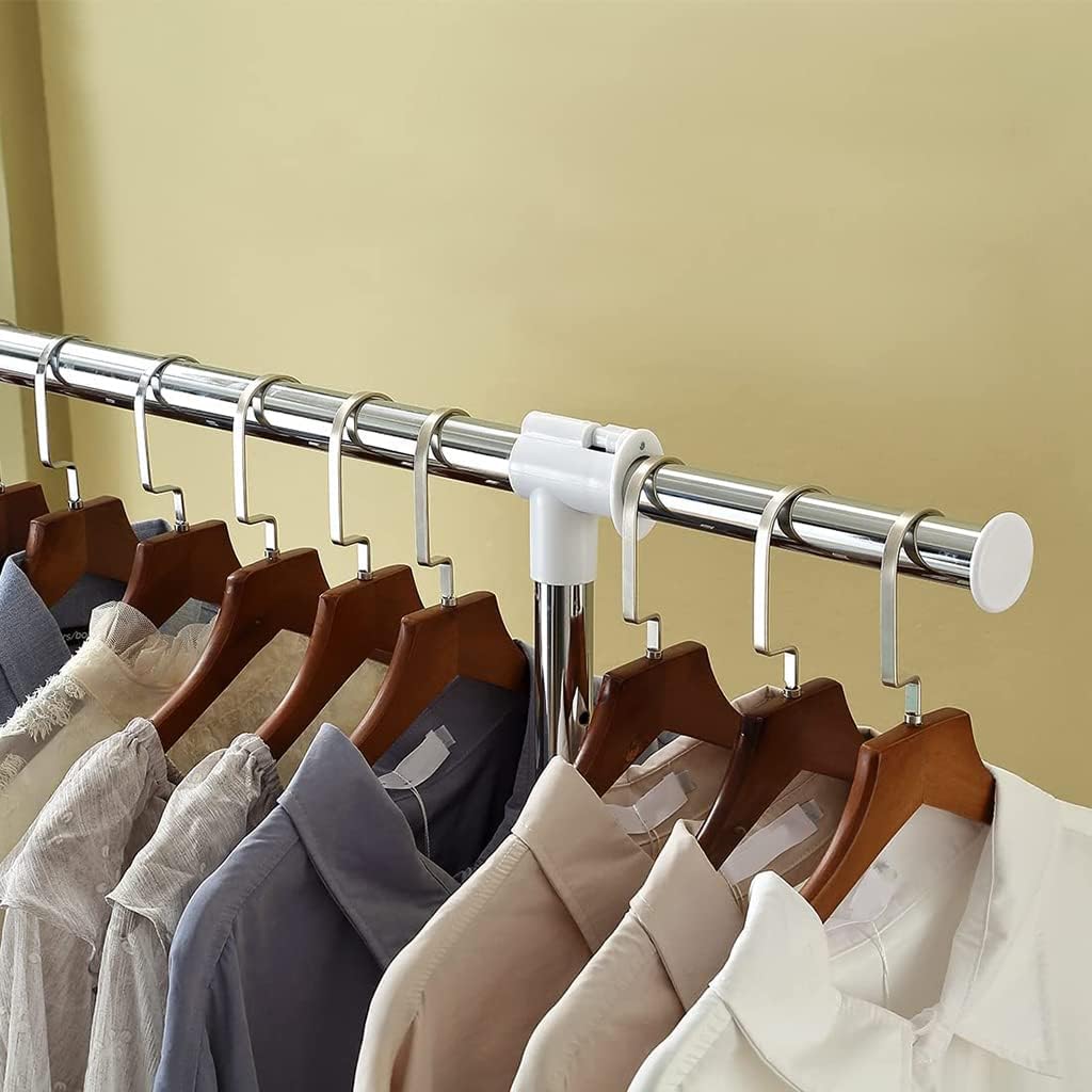Simple Adjustable Standard Rod Clothing Garment Rack,90-150 * 44 * 100-165cm,Rolling Clothes Organizer on Wheels for Bathroom,Living Room,Bedroom(Color: White)