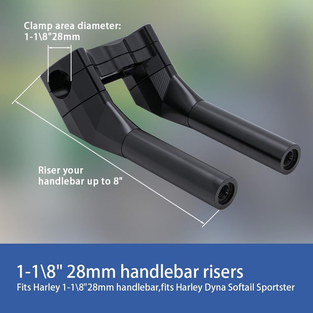Motorcycle Pullback 8''Tall Handlebar Risers Extension Kit 1-1/8' 28mm Bar Clamp Dia Compatible with Harley Dyna Street bob Wide Glide Low Rider FXDLS FXDL Fat Bob FXDF Softail Sportster 883 1200