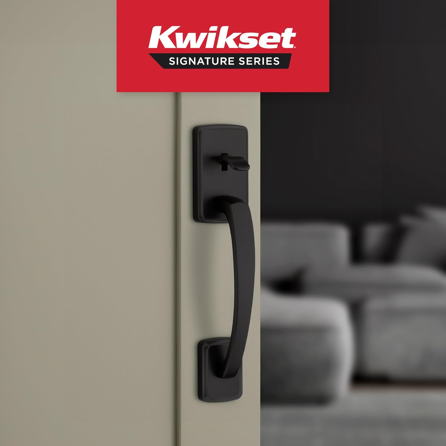 Kwikset Brentford Front Door Handle No Lock, Entry Handleset Exterior with Sedona Interior Reversible Lever, Non-Locking, Matte Black, Deadbolt Not Included
