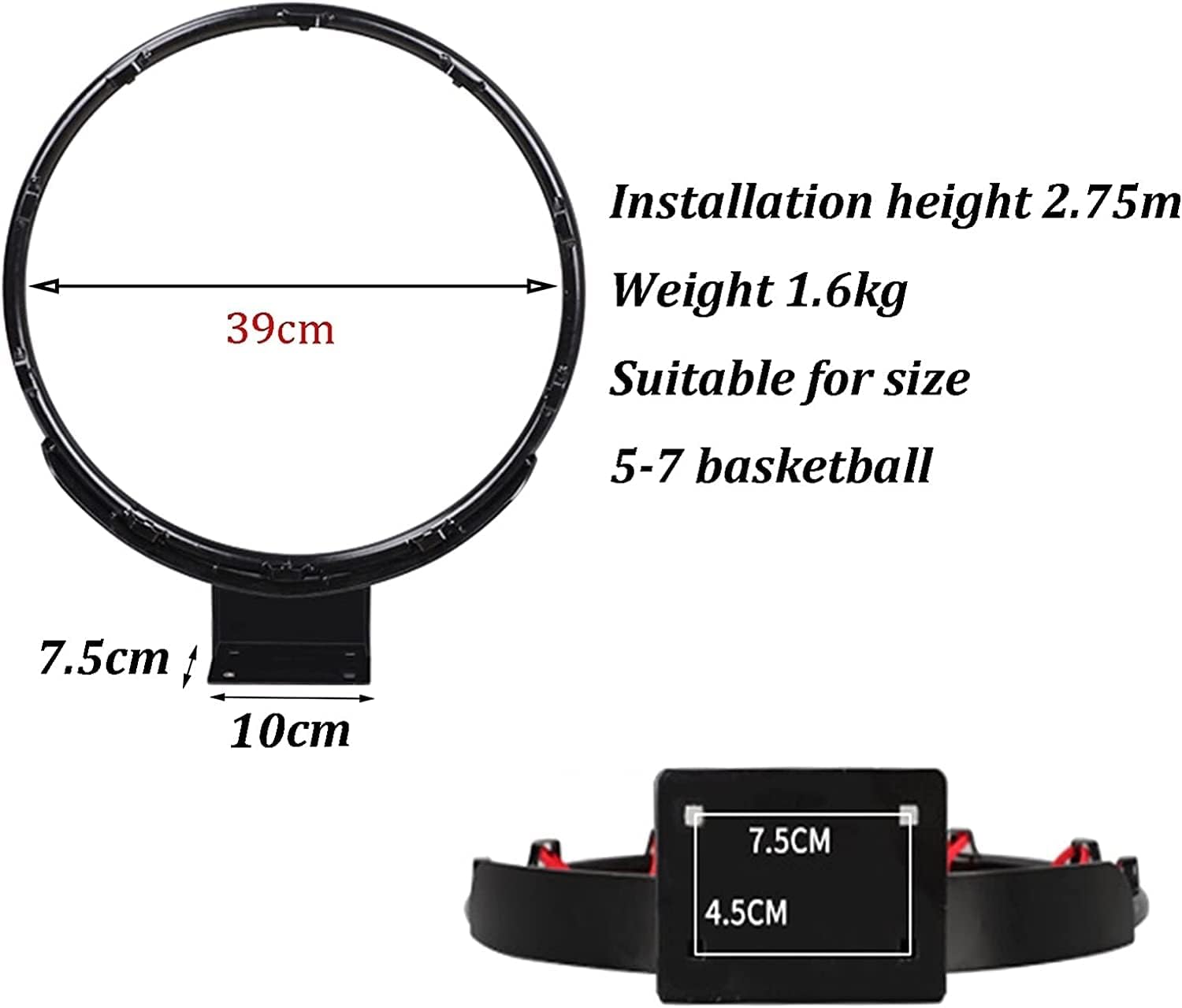 Basketball Rim Portable Wall-Mounted Basketball Hoop, Mini Kids Basketball Hoop On The Indoor Door, Easy to Install Without Punching