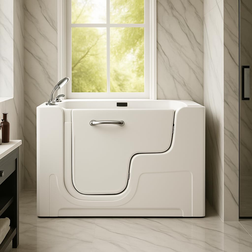ANZZI Walk In Tub for Seniors 29 x 52 In Right Drain Wheelchair Accessible Bathtub Dual Therapy 12 Whirlpool Jets 18 Air Jets Inline Heater Quick Fill ADA Seat Acrylic White | 2953WCRWD