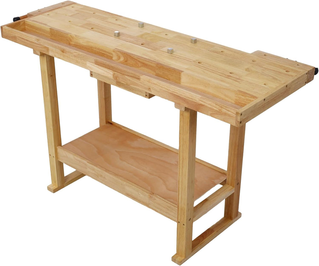 Gecheer 55-Inch Wooden Workbench for Garage, Workshop, or Home – Rubberwood Table with Bar Clamps (2x12 + 2x24), Drawers, Shelves, and Adjustable Handles – Holds Up to 330 lbs