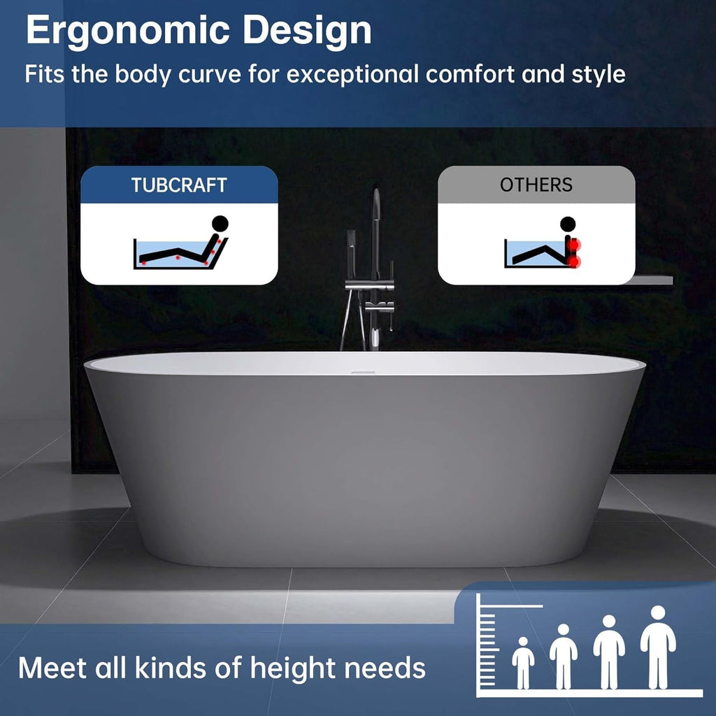67' Freestanding Solid Surface Bathtub,Stone Resin Bathtub with Drain, Luxurious Soaking Tub for Bathrooms, Freestanding Bathtub for Comfort,Matt White