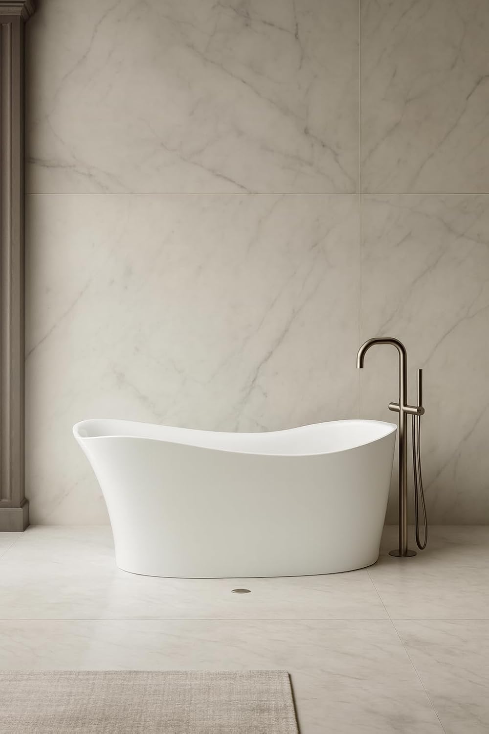 Carver Tubs - Serenity 67' - Acrylic Freestanding Soaking Bathtub - Chrome Drain and End Slotted Overflow Included - White Modern Slipper Acrylic Fiberglass Tub - 67'L x 30'W x 28.75'H