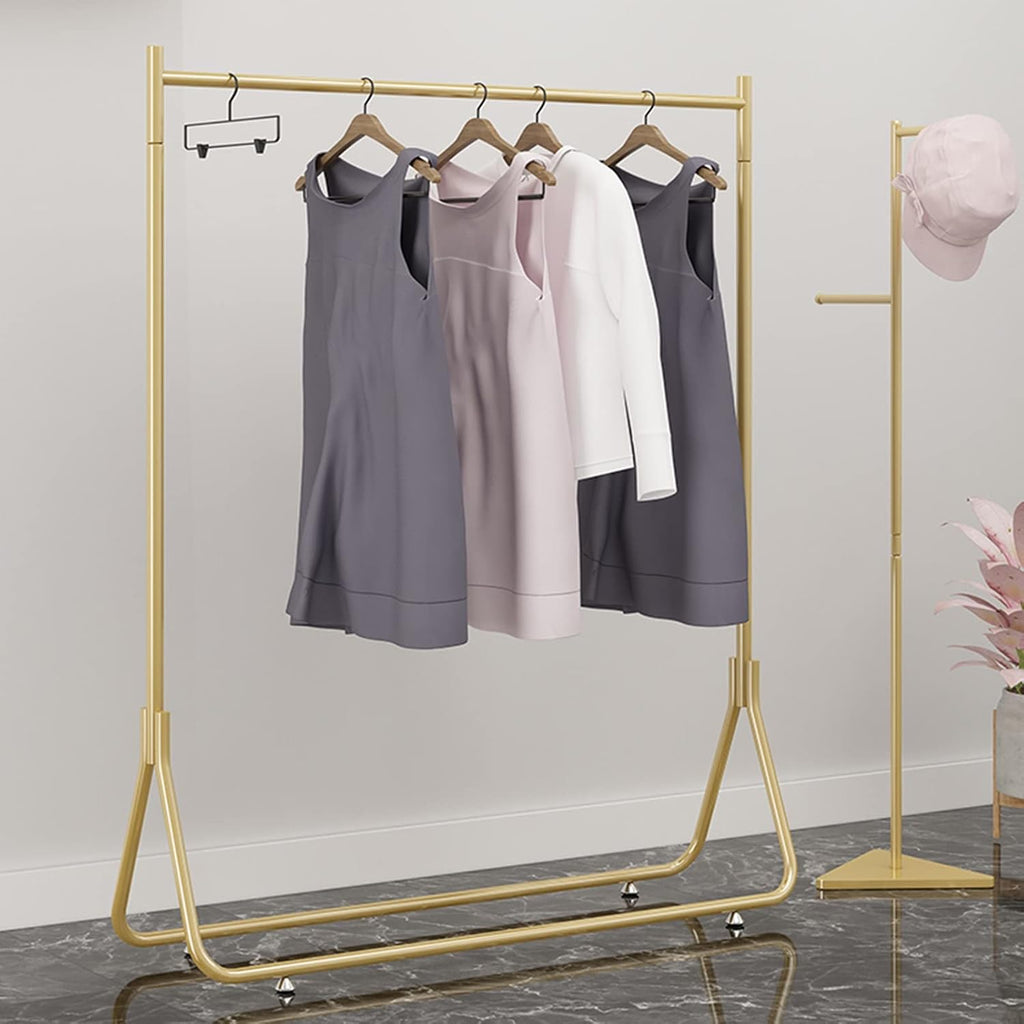 Clothing rack Golden Floor-standing Clothing Rack Retail Clothing Display Rack Heavy Duty Metal Garment Rack Bedroom Living Room Clothes Organizer,One Color 80x40x150cm