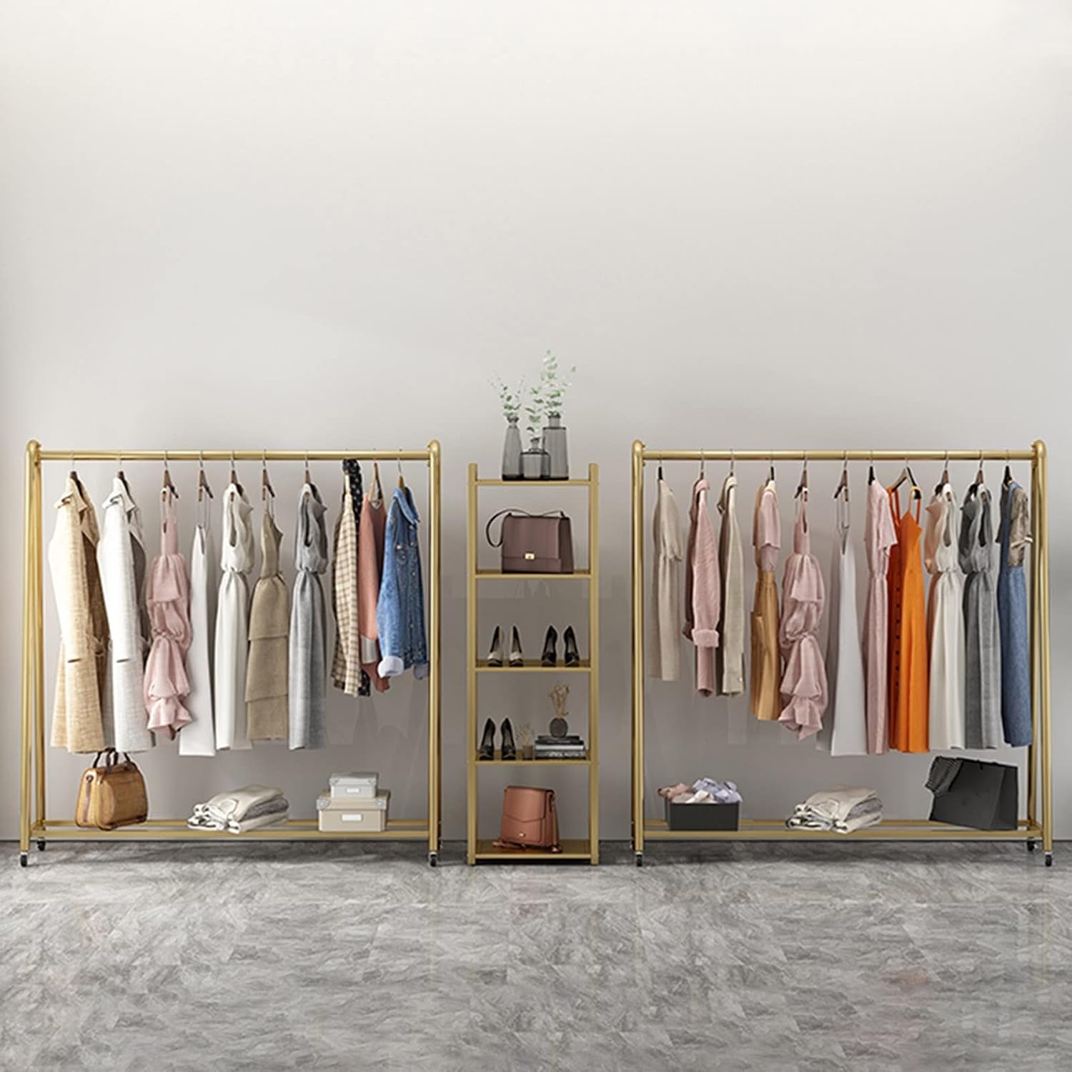 Garment Rack Display Clothes Racks Clothing with Wheels,Clothing Store Retail Racks Commercial Hanger for Hanging Clothes,Heavy Duty Organizer Storage Shelf (C-L100xH135CM/L39.4x53in