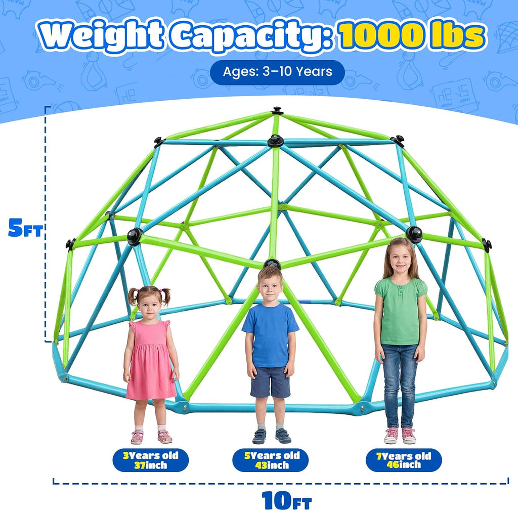 Zupapa 10FT Climbing Dome, Outdoor Jungle Gym for Kids with Climbing Grip - Geometric Dome Climber Supports 1000LBS Outdoor Playset and Easy Assembly Outdoor Play Equipment for Kids (Turquoise, 10FT)