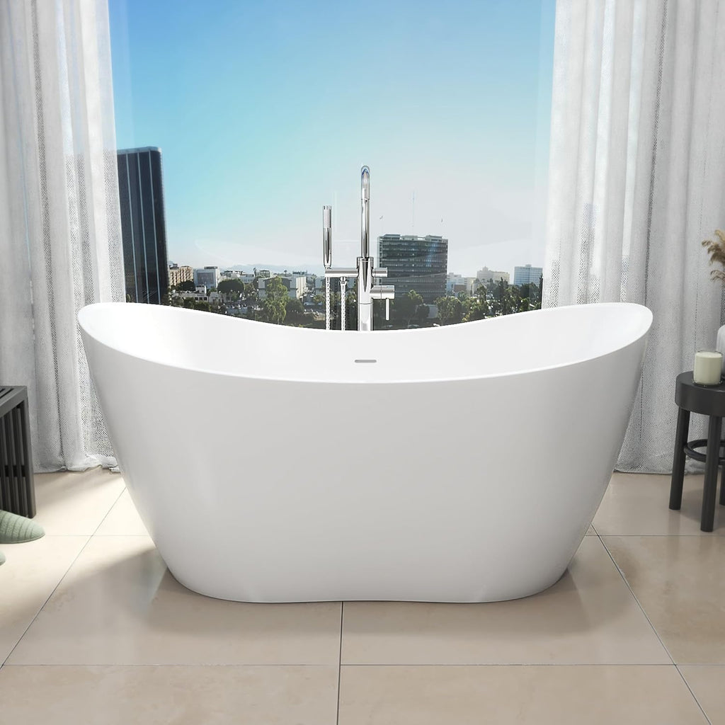 DreamLine Nile 67 inch L x 28 3/8 inch W x 28 3/8 inch H Freestanding Acrylic Bathtub with Matte Black Drain