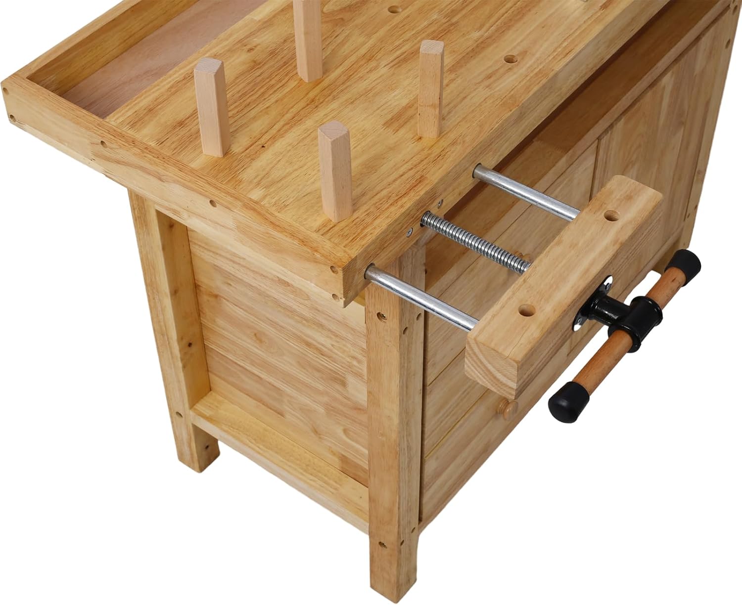 Gecheer Wooden Workbench for Garage and Workshop – Rubberwood Table with 3 Drawers, 1 Cabinet, Bar Clamps Set (2x12 + 2x24), 55'x24.4'x33.1'