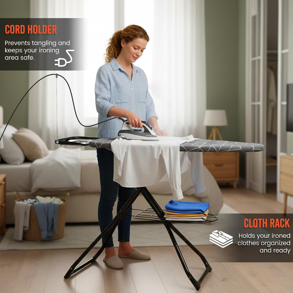 Xabitat Extra Wide Ironing Board 60' X 20' with Wheels & Wall Mount Hanger | Full Metal Iron Board | Built in Iron Caddy | Heat & Scorch Resistant Cover| Heavy Duty | Wide Leg
