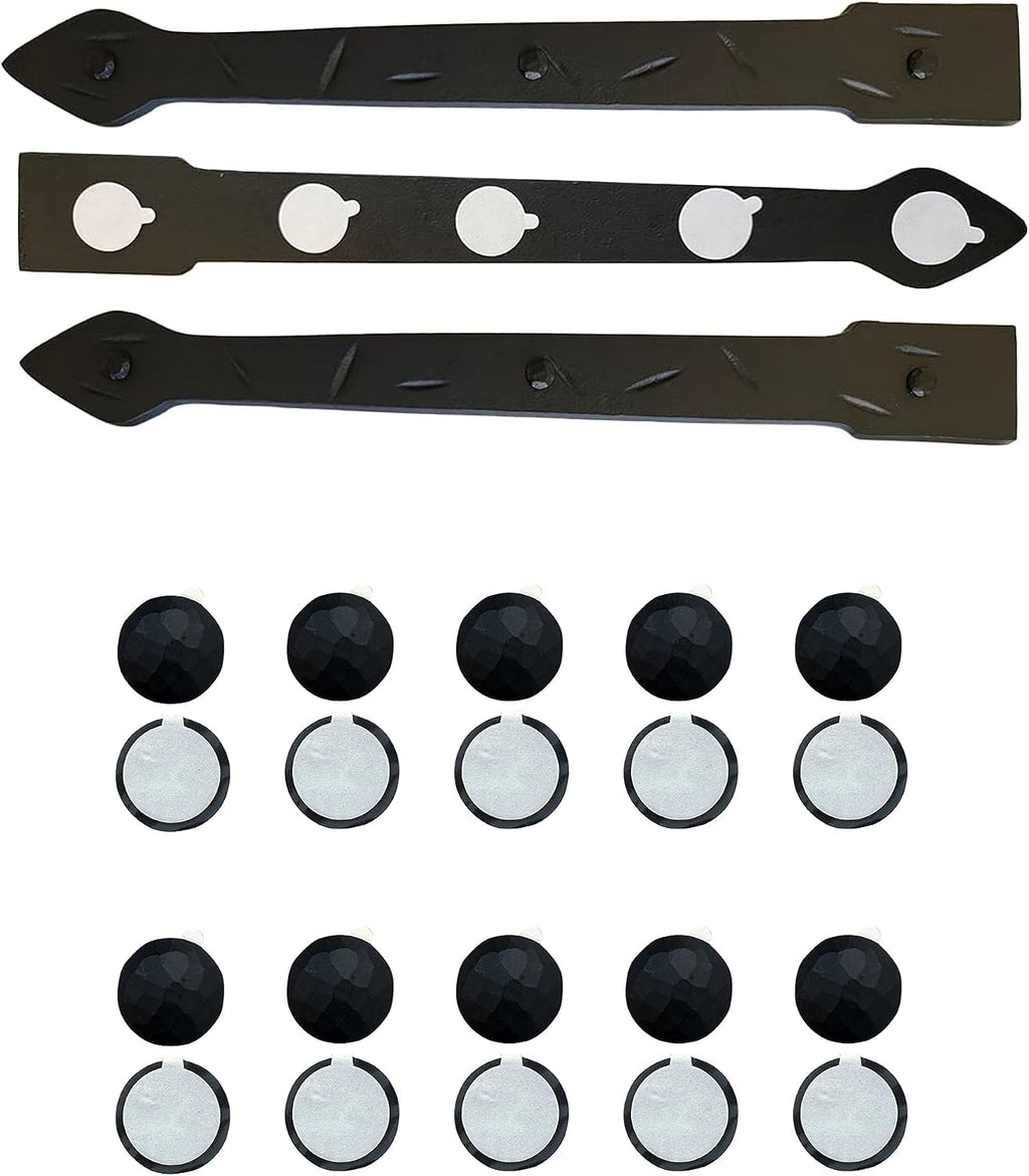 The Rustic Express - Self Adhesive 3 Iron Straps 18' & 20 Dome Top Round Clavos 1-1/4' - Decorative Hinges & Clavos for Farm, Fiberglass, Metal, Wooden Gate Hinge and Garage Door Hardware - Black