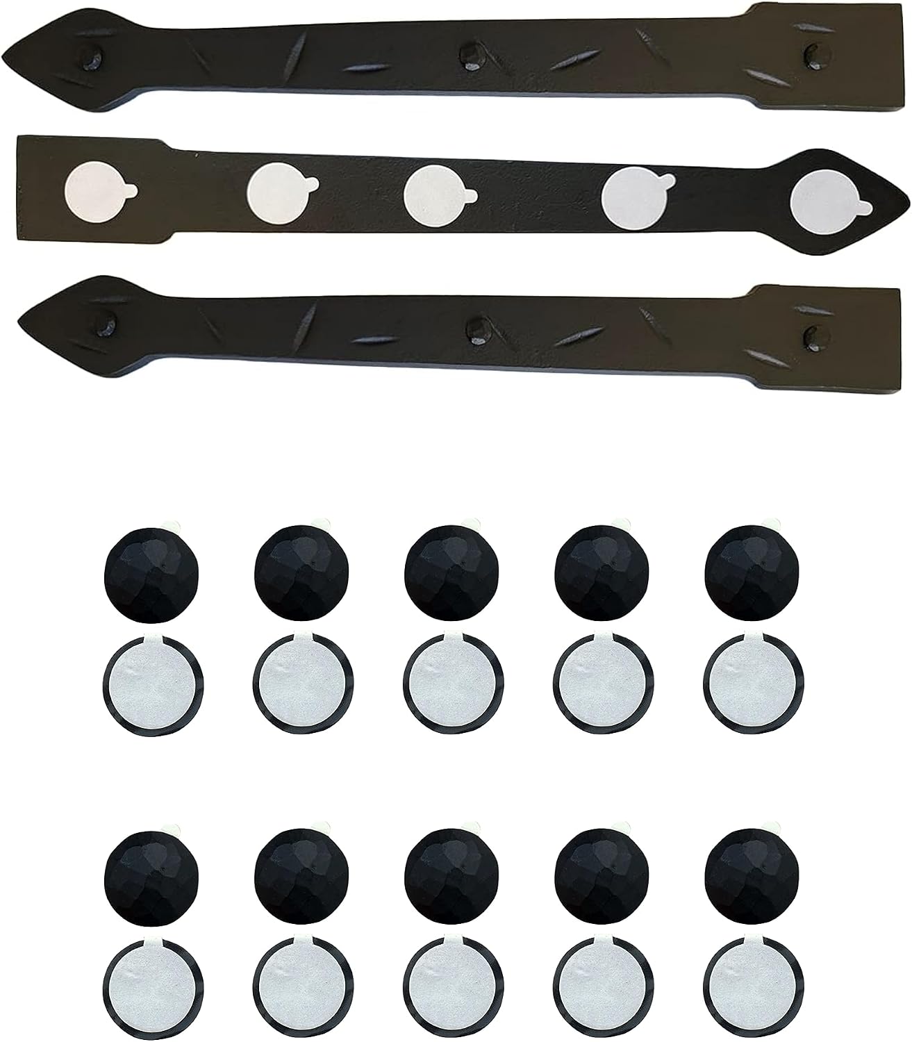 The Rustic Express - Self Adhesive 3 Iron Straps 18' & 20 Dome Top Round Clavos 1-1/4' - Decorative Hinges & Clavos for Farm, Fiberglass, Metal, Wooden Gate Hinge and Garage Door Hardware - Black