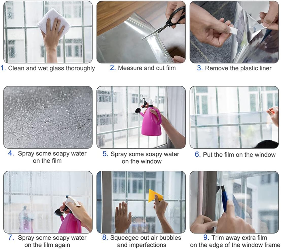 Window Privacy Film - One Way Mirror Reflective Glass Film with Heat Control and Anti UV Protection for Home and Office Windows, 24Inch x 100Feet, Blue Silver