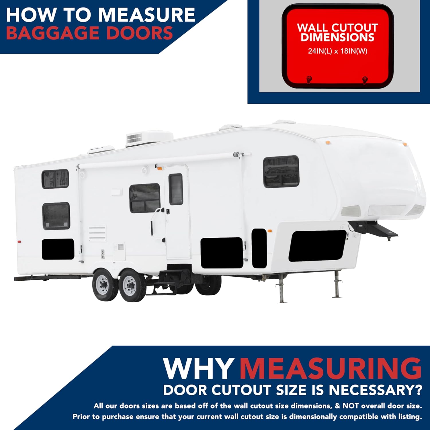 RV Baggage Door 24' Wide X 18' High with Rounded Corners and Thumblocks for RV's- Compartment Access Storage Doors with Top Hinge- Camper Trailer Motor Home- Black