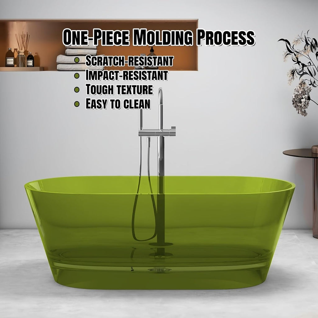 67' Edeyeu Freestanding Bathtub - Luxury Natural Resin Solid Surface Bathtub, Extra Deep Soaking Tub With Artistic Translucent Design, High-End Stand Alone Free Standing Tub Blue C