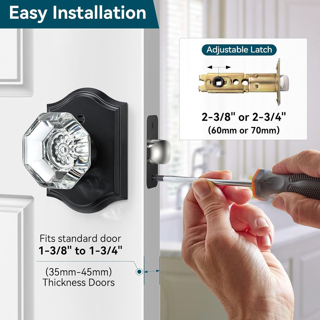 5 Pack Glass Door Knobs, Matte Black Crystal Door Knobs Interior with Lock for Privacy Use, Antique Glass Bedroom Bathroom Doorknobs, Vintage Crystal Door Knob Set