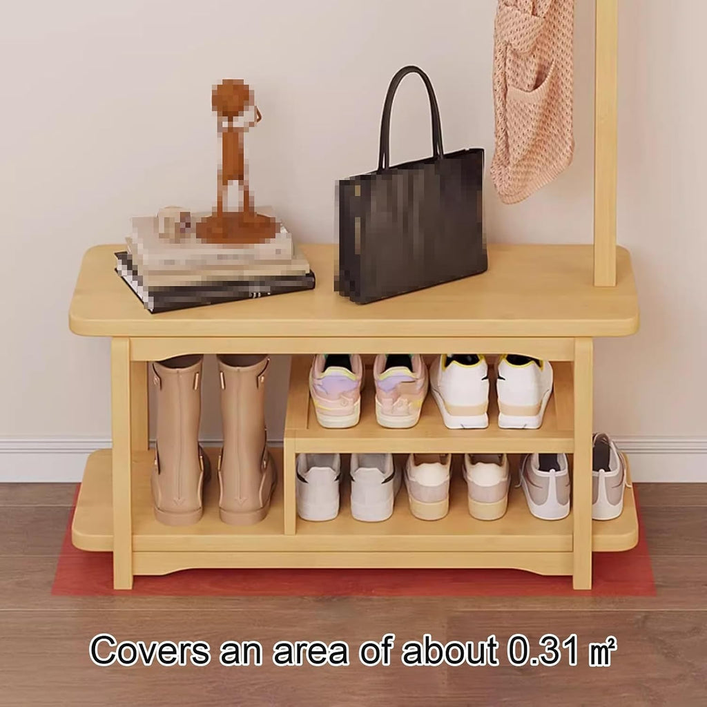 Small Closet Organizers and Storage System Bamboo Clothing Rack Increased Seat Width Reinforced Crossbar Multifunctional Garment Rack for Entryway