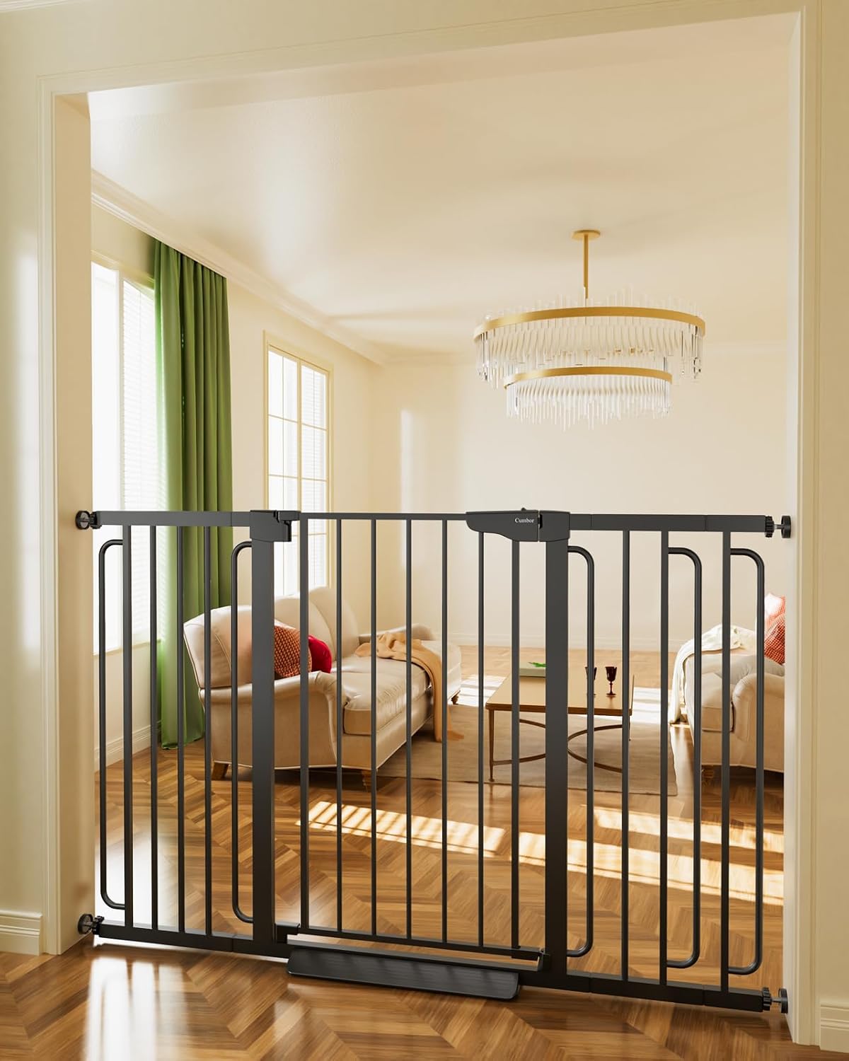 Cumbor 36' Extra Tall Baby Gate for Stairs, 29.7-57' Extra Wide Dog Gate for Doorways Hallways, Pressure Mounted Child Gate for Wide Opening, Auto Close Personal Safety for Babies and Pets, Black