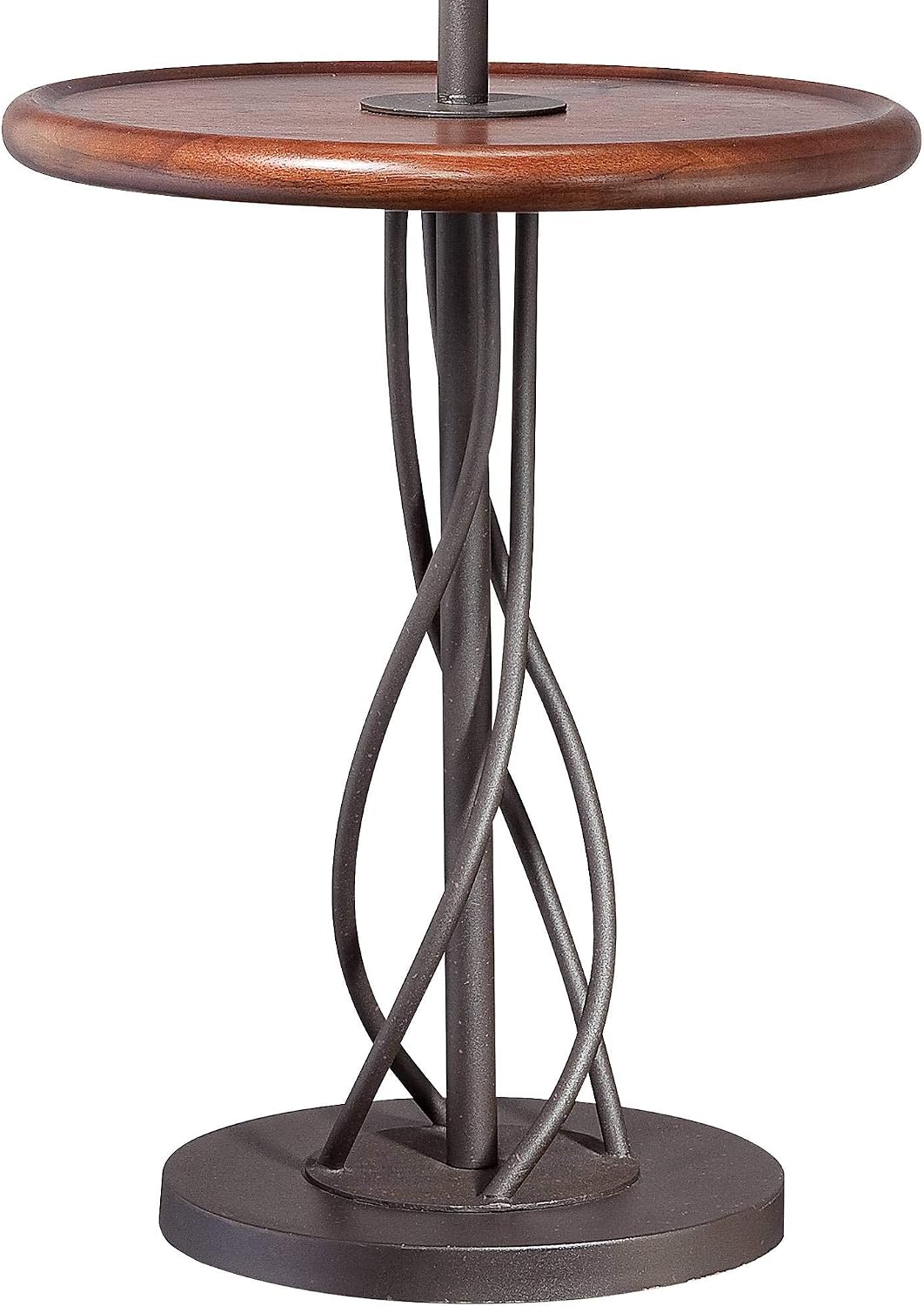 Franklin Iron Works Industrial Modern Floor Lamps Standing with Tray Table 63 1/2' Tall Set of 2 Dark Rust Iron Twist Walnut Wood Linen Bell Shades for Cottage Core Living Room Reading Bedroom