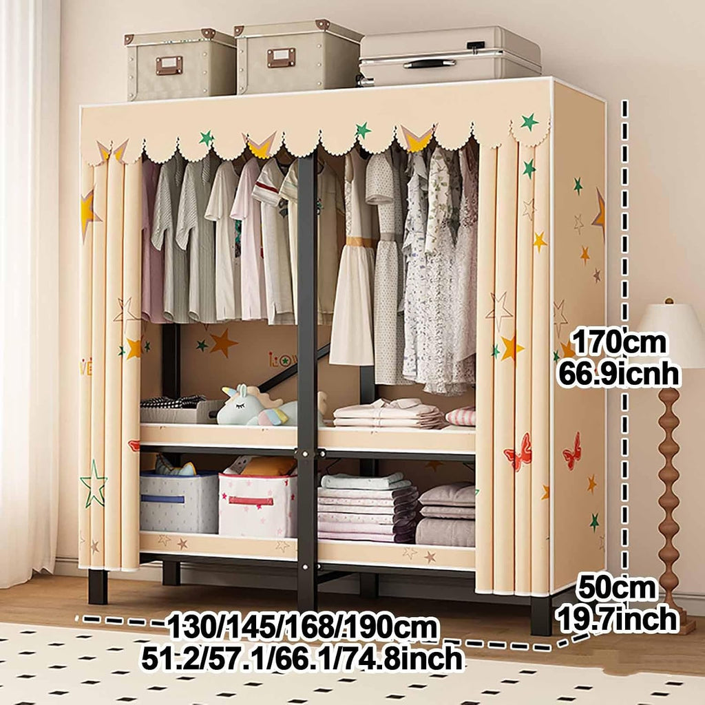 Foldable Clothe Rack With Cover, Garment Coat Storage Rack, Metal Clothing Organizer, Foldable Clothes Rack For Hanging Clothes, One-Piece Folding Base For Bedroom(Yellow,145cm/57.1inch)