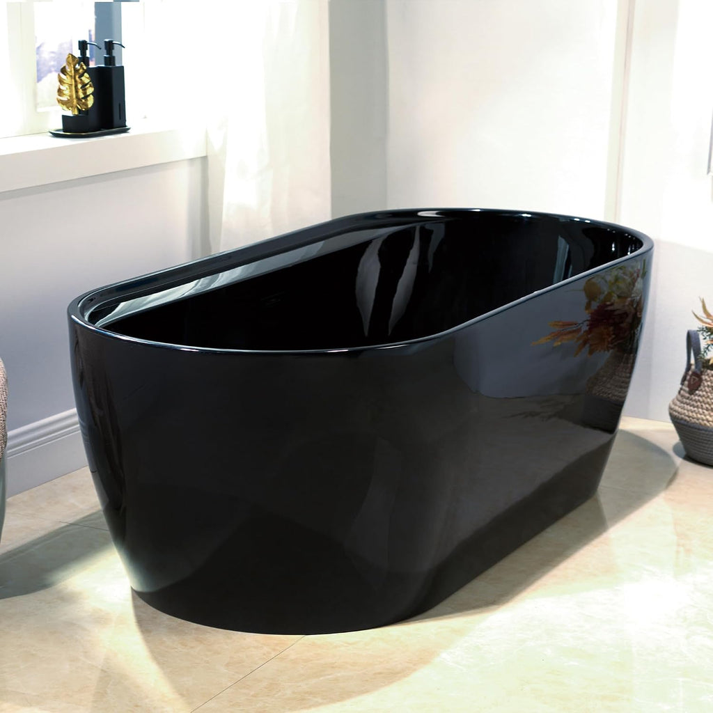 WOODBRIDGE 72' L x 35-3/8' W Freestanding Contemporary Acrylic Soaking Bathtub in Glossy Black Inside and Outside with Matte Black Drain & Overflow,B8859-MB